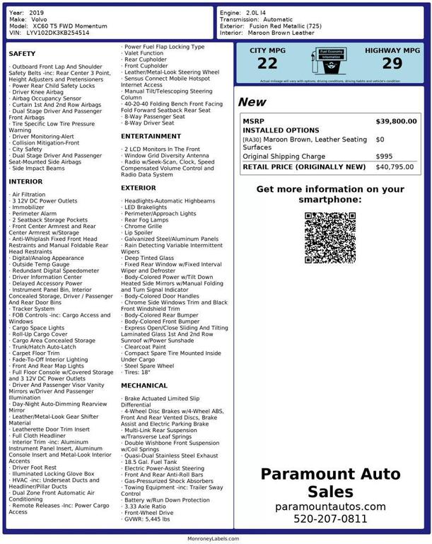 used 2019 Volvo XC60 car, priced at $17,990