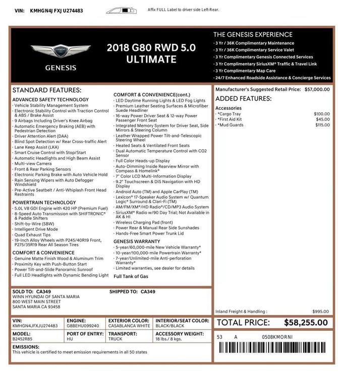 used 2018 Genesis G80 car, priced at $22,990