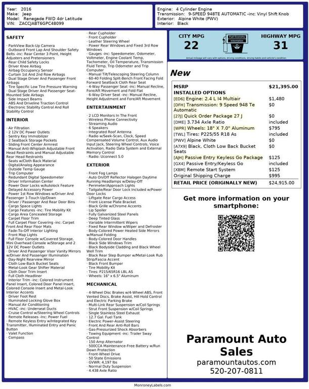 used 2016 Jeep Renegade car, priced at $7,990