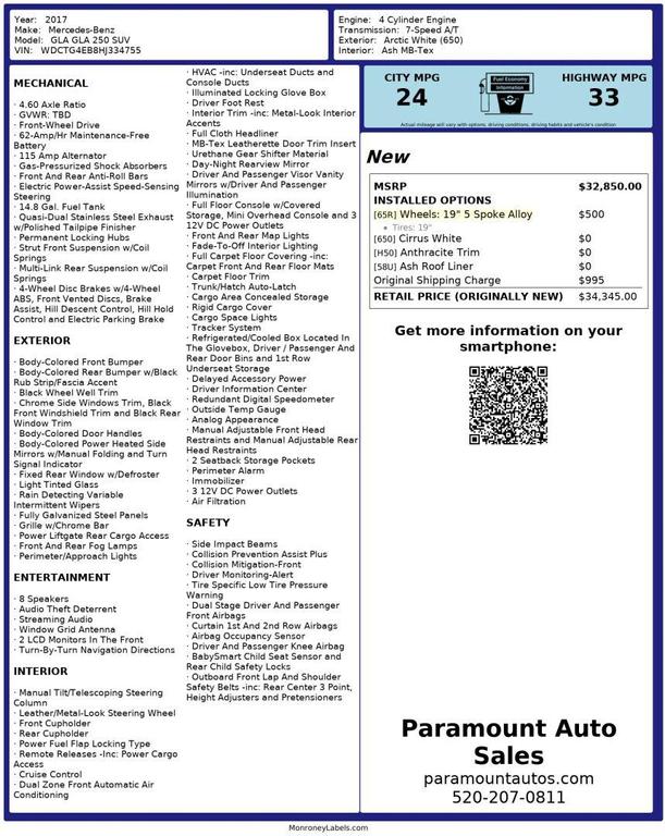 used 2017 Mercedes-Benz GLA 250 car, priced at $12,990