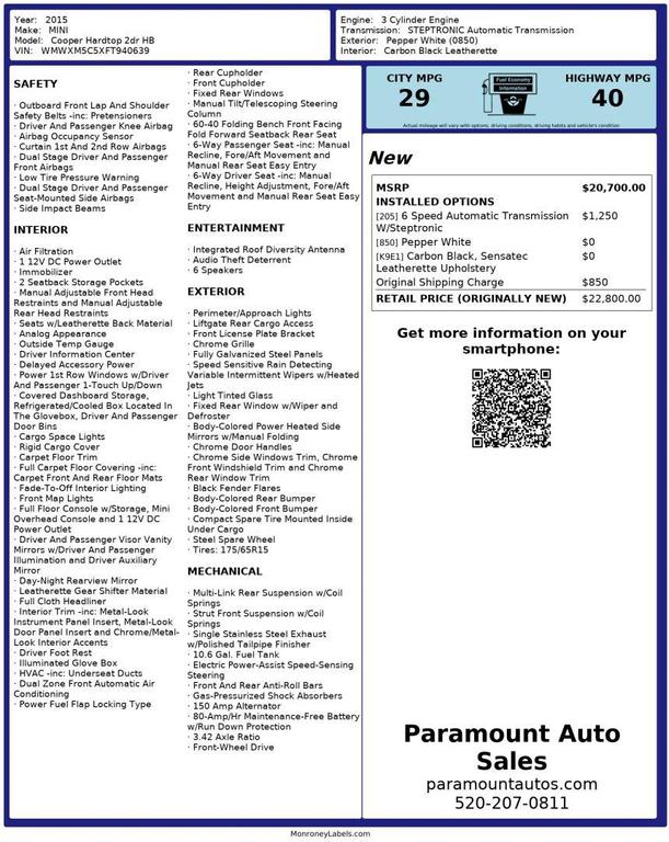 used 2015 MINI Hardtop car, priced at $5,990