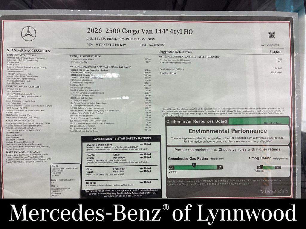 new 2026 Mercedes-Benz Sprinter 2500 car, priced at $71,058