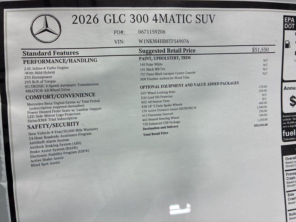 new 2026 Mercedes-Benz GLC 300 car, priced at $55,955