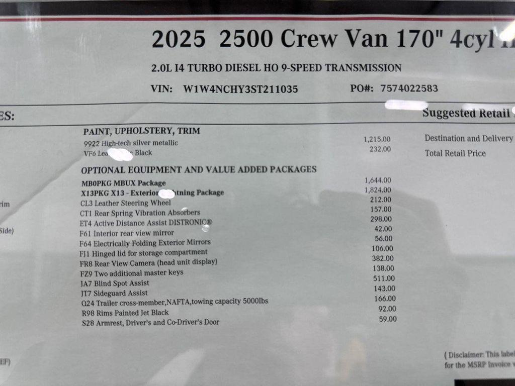 new 2025 Mercedes-Benz Sprinter 2500 car, priced at $73,662