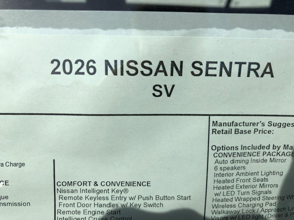 new 2026 Nissan Sentra car, priced at $25,358