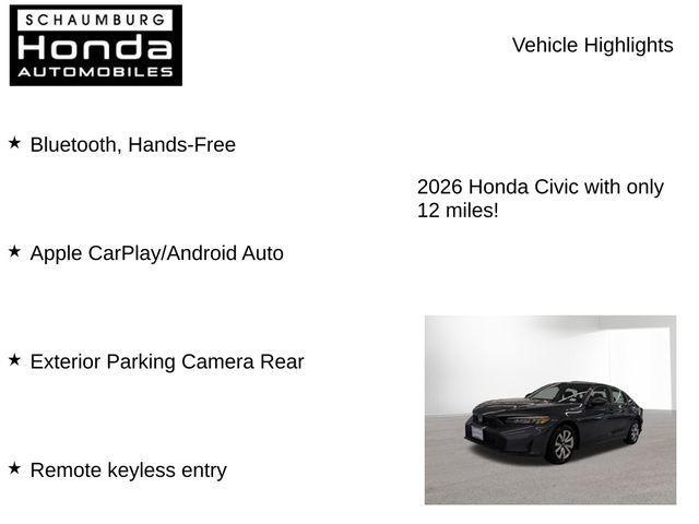 new 2026 Honda Civic car, priced at $25,790