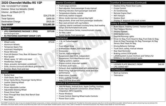 used 2020 Chevrolet Malibu car, priced at $15,500