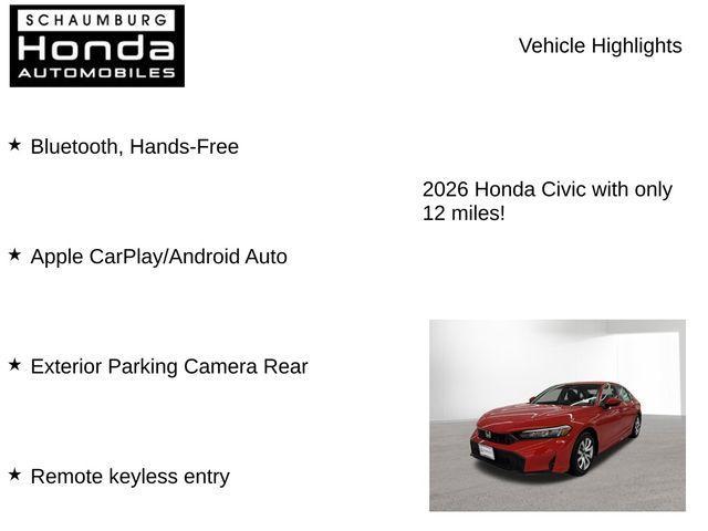 new 2026 Honda Civic car, priced at $25,353