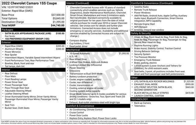 used 2022 Chevrolet Camaro car, priced at $45,942