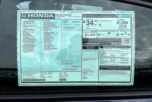 new 2026 Honda Civic car, priced at $28,345