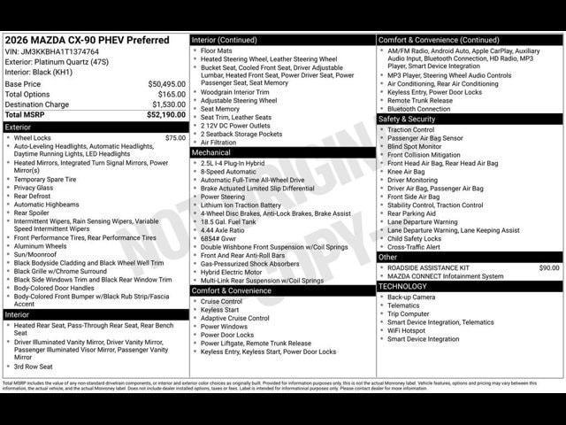 new 2026 Mazda CX-90 car, priced at $48,395