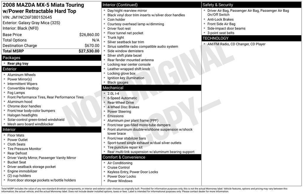 used 2008 Mazda MX-5 Miata car, priced at $14,799