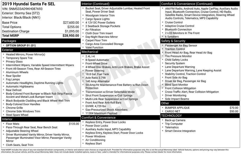 used 2019 Hyundai Santa Fe car, priced at $12,900