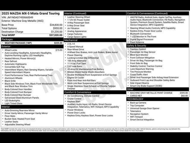 new 2025 Mazda MX-5 Miata car, priced at $35,786