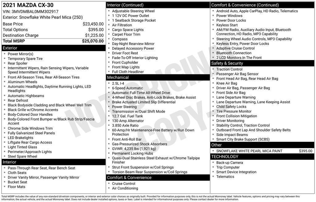 used 2021 Mazda CX-30 car, priced at $17,480