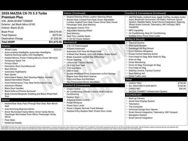 new 2026 Mazda CX-70 car, priced at $48,321