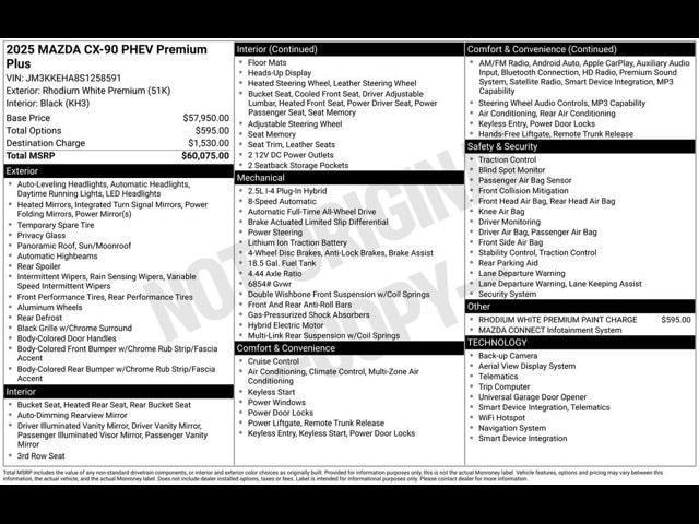new 2025 Mazda CX-90 PHEV car, priced at $56,875