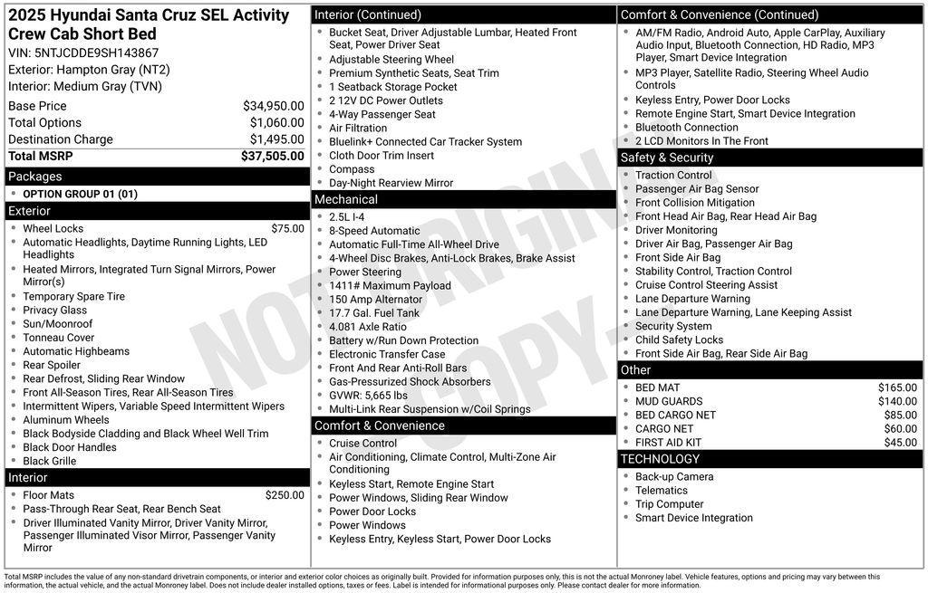 used 2025 Hyundai SANTA CRUZ car, priced at $32,930