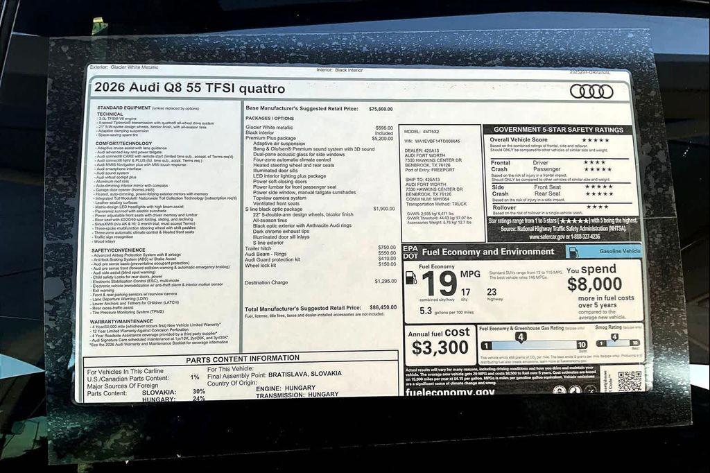 new 2026 Audi Q8 car, priced at $86,450