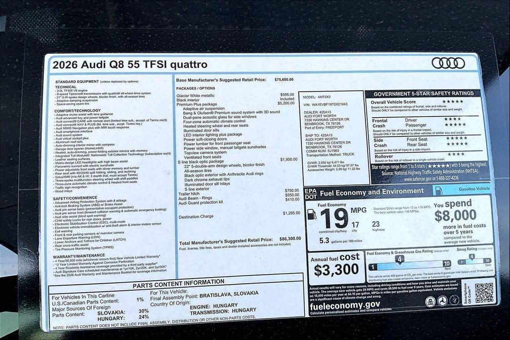 new 2026 Audi Q8 car, priced at $86,300