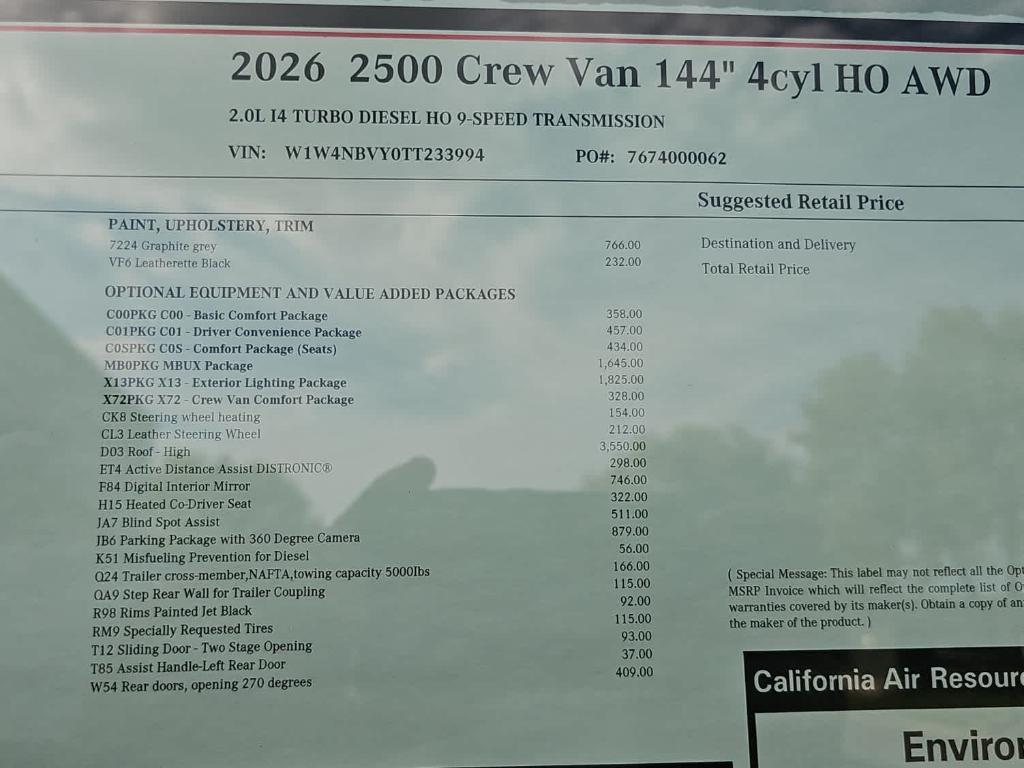 new 2026 Mercedes-Benz Sprinter 2500 car, priced at $79,686
