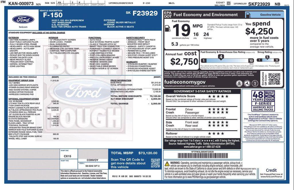new 2025 Ford F-150 car, priced at $73,620