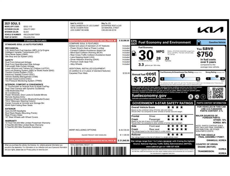 used 2021 Kia Soul car, priced at $11,600