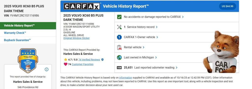 used 2025 Volvo XC60 car, priced at $39,997