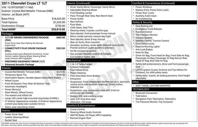 used 2011 Chevrolet Cruze car, priced at $5,588