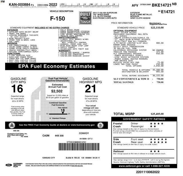 used 2011 Ford F-150 car, priced at $13,295