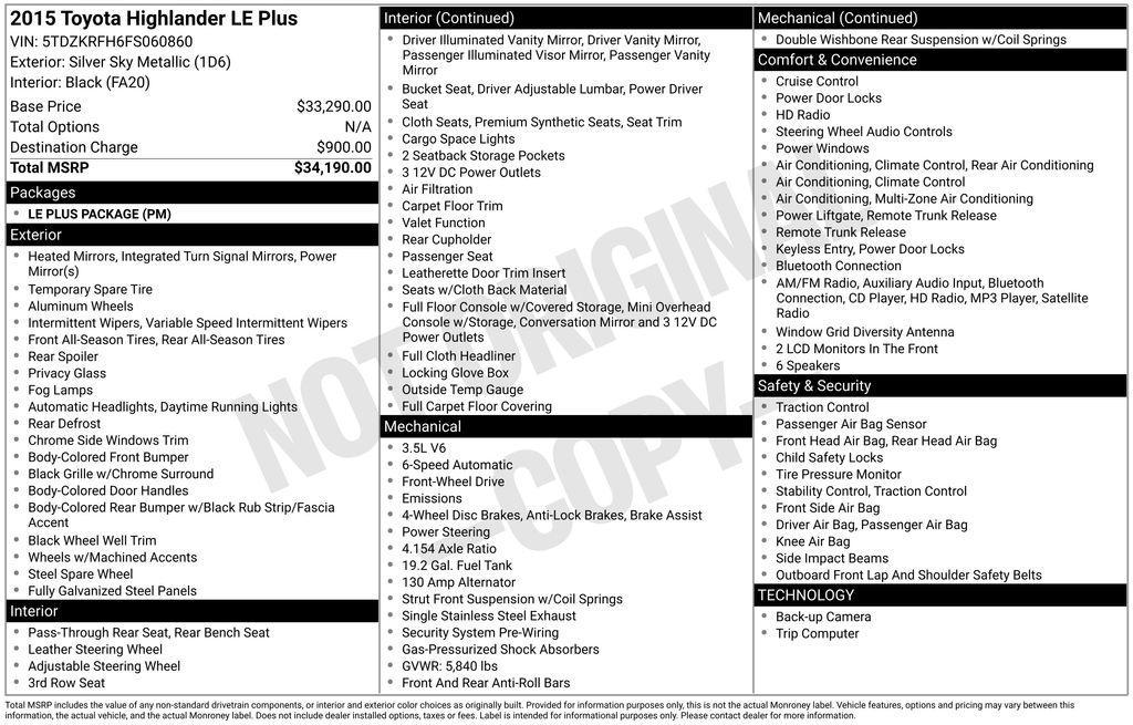 used 2015 Toyota Highlander car, priced at $13,500