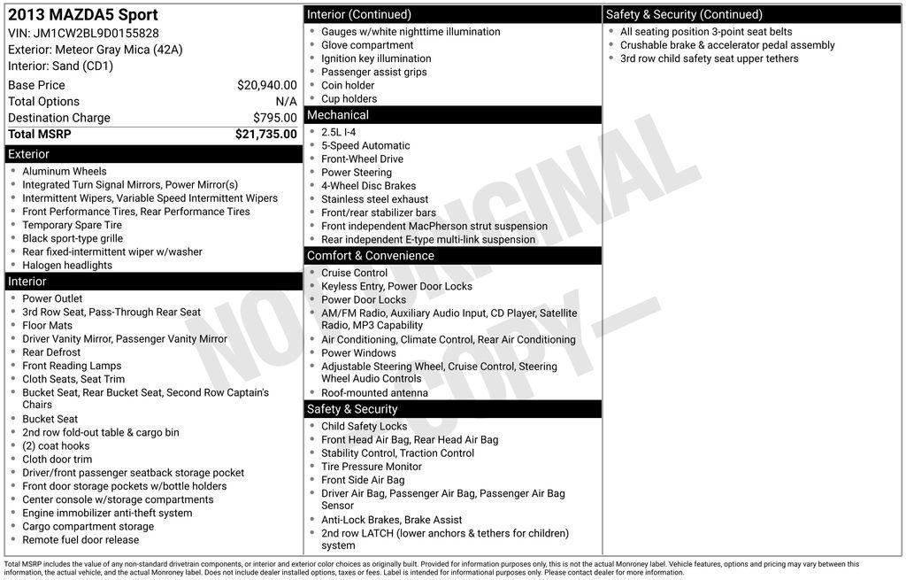 used 2013 Mazda Mazda5 car, priced at $7,950