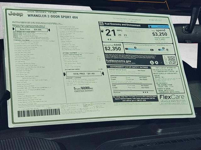 new 2026 Jeep Wrangler car, priced at $38,400