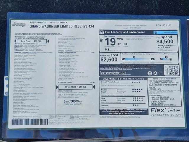 new 2026 Jeep Grand Wagoneer car, priced at $77,633