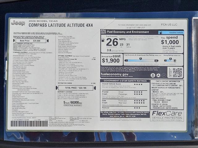 new 2026 Jeep Compass car, priced at $28,398