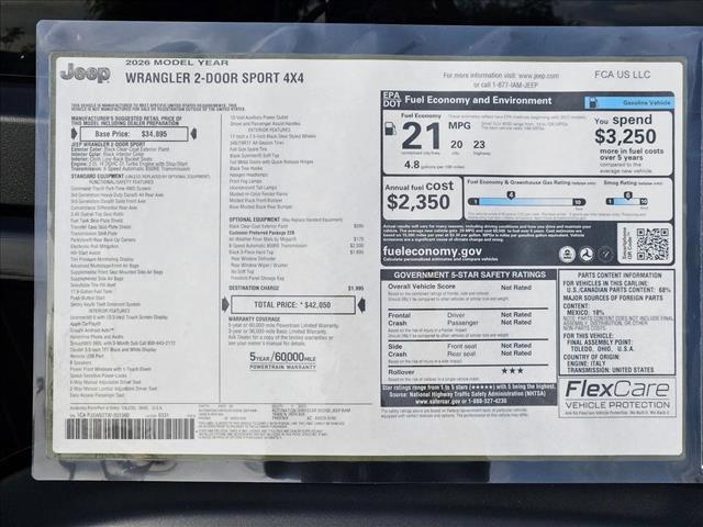 new 2026 Jeep Wrangler car, priced at $38,936