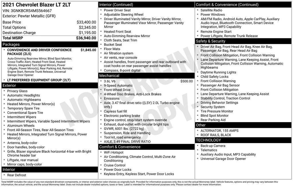 used 2021 Chevrolet Blazer car, priced at $21,035