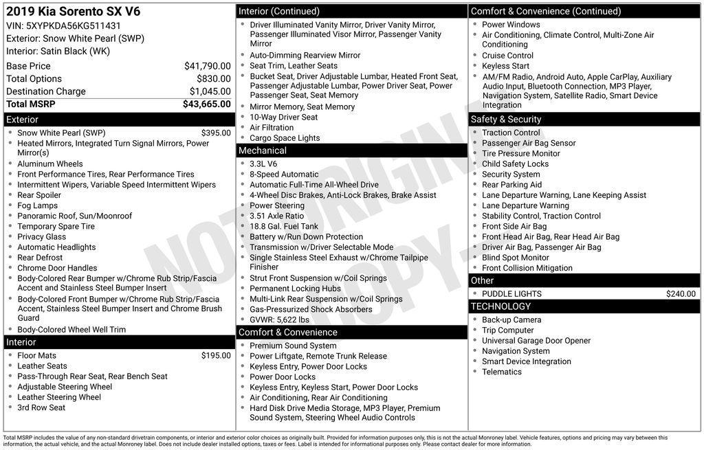 used 2019 Kia Sorento car, priced at $17,415