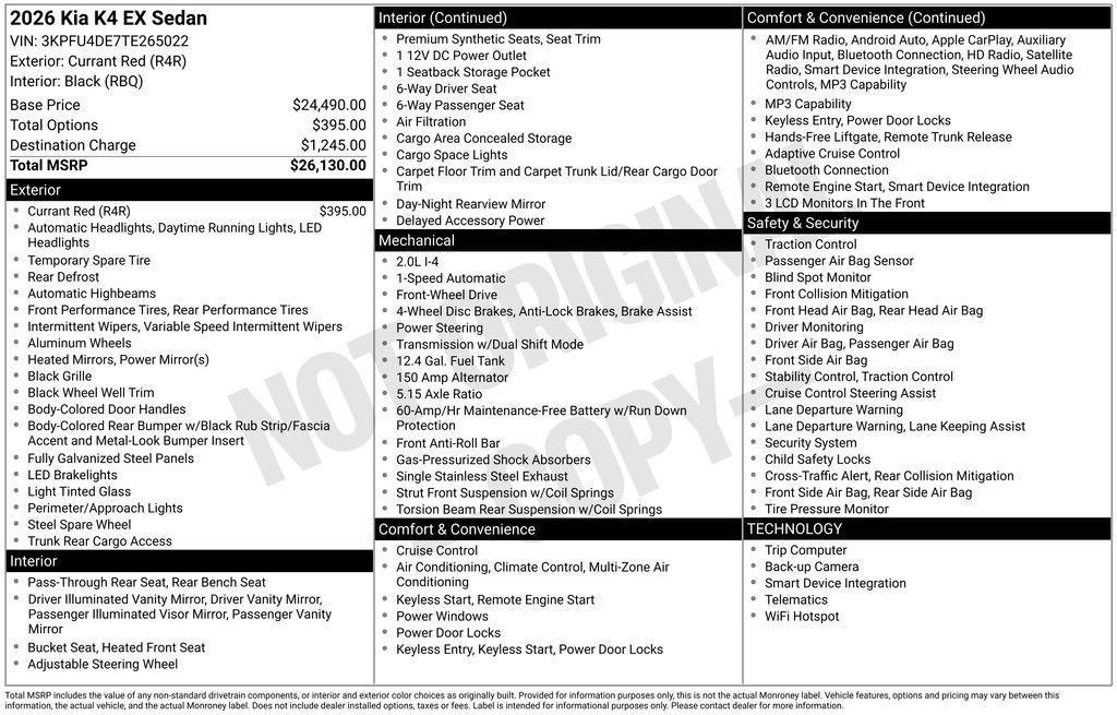 used 2026 Kia K4 car, priced at $25,380