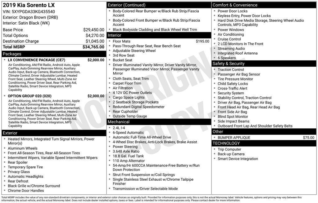 used 2019 Kia Sorento car, priced at $10,195