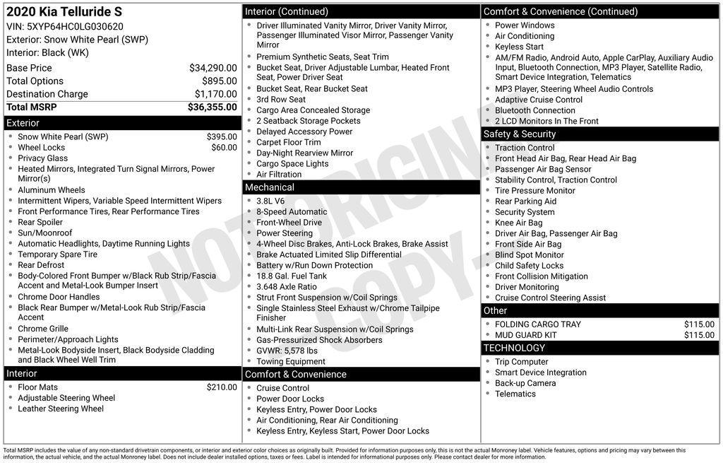 used 2020 Kia Telluride car, priced at $17,995