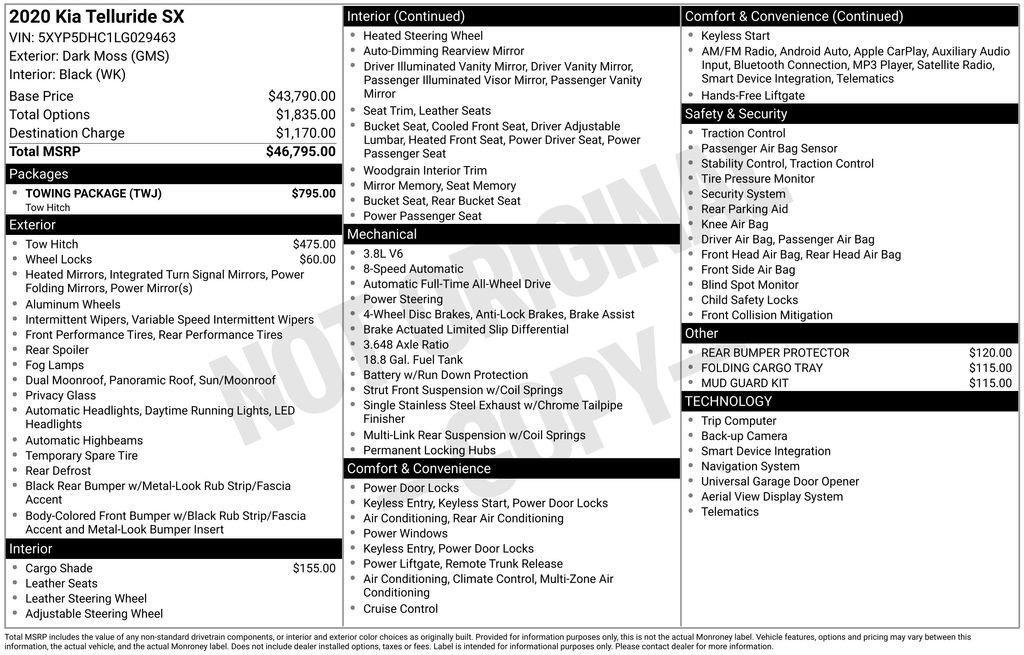 used 2020 Kia Telluride car, priced at $25,525