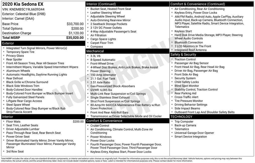 used 2020 Kia Sedona car, priced at $14,533