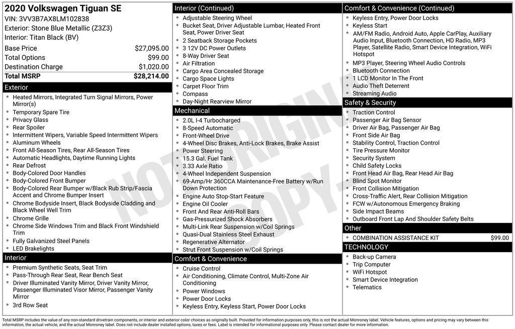 used 2020 Volkswagen Tiguan car, priced at $16,842