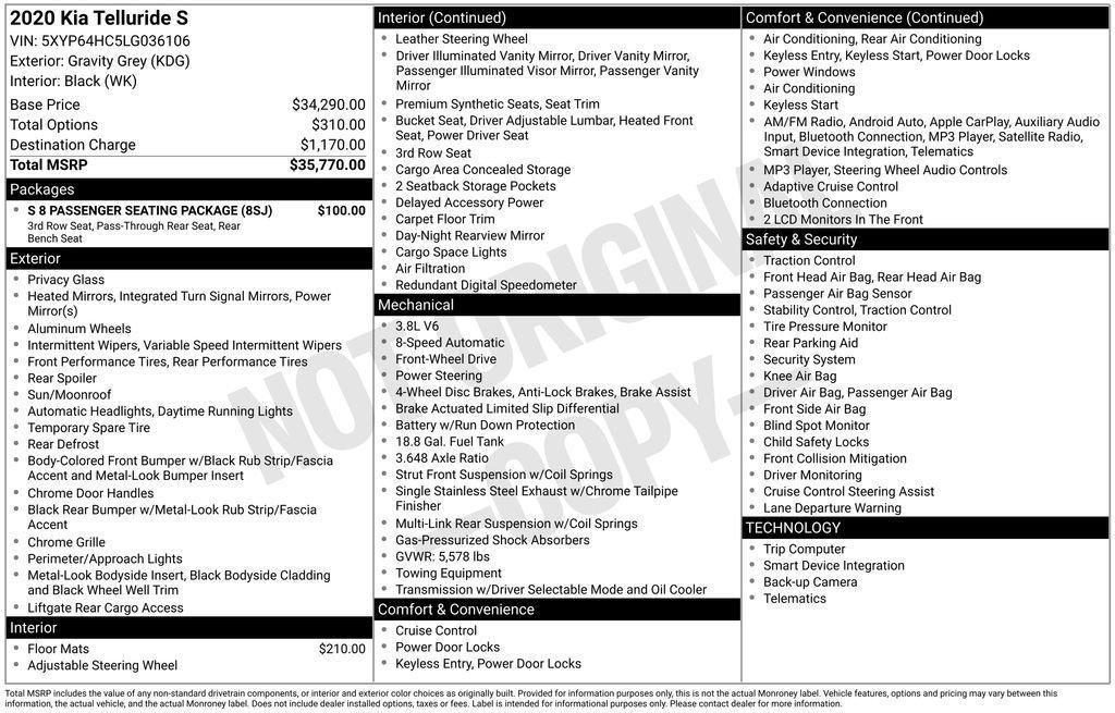 used 2020 Kia Telluride car, priced at $19,765