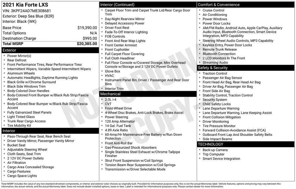 used 2021 Kia Forte car, priced at $17,595