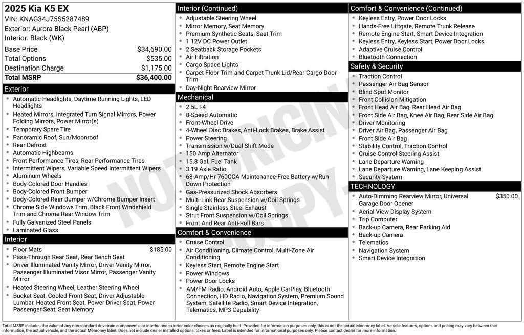 used 2025 Kia K5 car, priced at $27,895