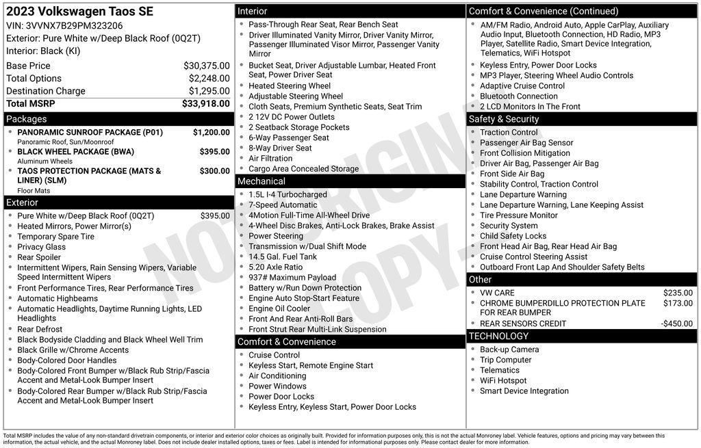 used 2023 Volkswagen Taos car, priced at $22,195