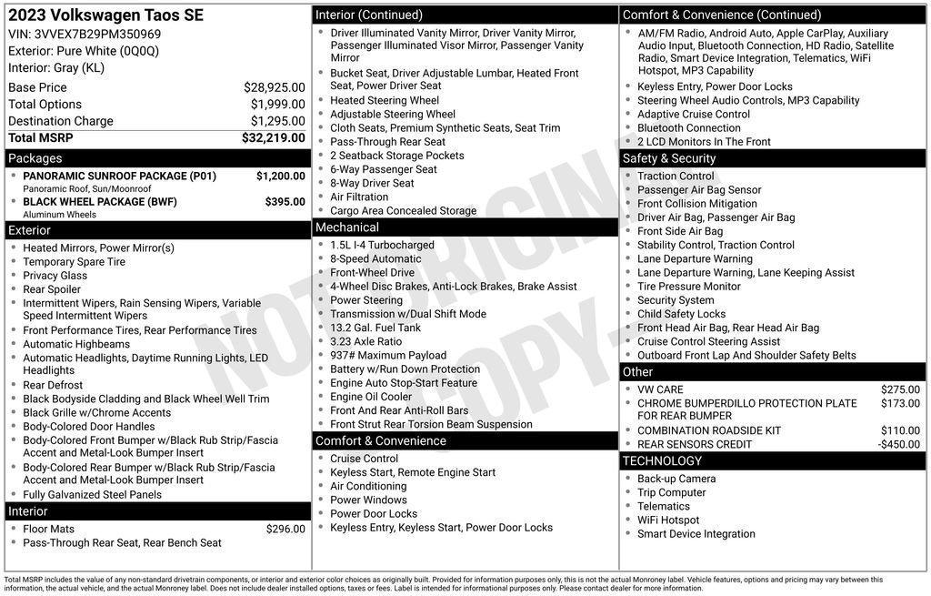 used 2023 Volkswagen Taos car, priced at $21,448
