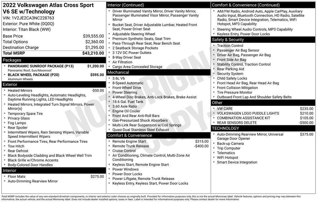 used 2022 Volkswagen Atlas Cross Sport car, priced at $25,455